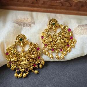 Vintage Nakshi Chandbali Chandelier Drop <b>Earrings</b> with Jade <b>Pearl</b> <b>Diamond</b> Moissanite for Wedding Party - Product Image 1