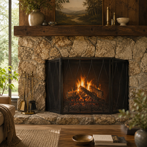 Écran de cheminée en métal au design rustique en forme de bois de cerf avec grille anti-étincelles robuste, protection de foyer autoportante, finition noire - Product Image 5