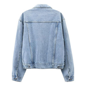 เสื้อแจ็คเก็ตยีนส์โอเวอร์ไซส์สำหรับผู้หญิง แฟชั่นทันสมัย น้ำหนักเบา ปักลายประดับมุกและหมุด  เสื้อคลุมยีนส์สั้นเก๋ไก๋สำหรับฤดูใบไม้ร่วง สไตล์ลำลอง - Product Image 3