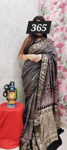 Sari de Seda Negro Pintado a Mano para Mujer, Tradicional Indio y Pakistaní, para Boda, Largo hasta el Suelo, Étnico, Corte Regular, para Todas las Temporadas - Product Image 5