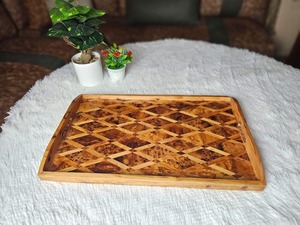 Bandeja de madera THUYA marroquí hecha a mano, bandeja otomana de madera de lujo, decoración artesanal natural para el hogar, regalo único, madera rústica - Product Image 2