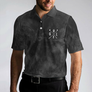 Men's <b>Black</b> Golf <b>Polo</b> Shirt Short Sleeve Sublimation Print Quick Dry Casual Sport <b>Top</b> with Smoke Design and Golfer Silhouette - Product Image 4