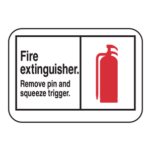 Señal de extintor de incendios Brady: Retirar el pasador y presionar el gatillo, para uso en paredes interiores/exteriores, PVC - Product Image 2