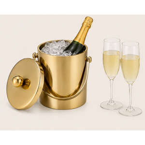 Gold Stainless Steel <b>Ice</b> Bucket with Lid and Tongs Insulated Double Wall Wine Champagne <b>Cooler</b> Luxury Marble Bowl Match Barware - Product Image 6