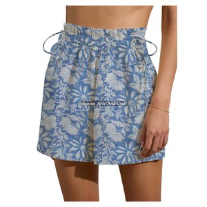 Shorts de week-end pour femme, taille haute, 100% coton, à cordon de serrage, imprimé floral, mignon et élastique - Product Image 5