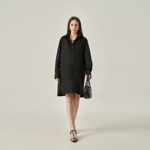 Women's Cotton Shirt Dress, Button Front, Long Sleeve, Knee-Length, Breathable Loose Fit, Casual Office Style - Product Image 1