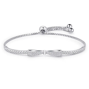กำไลข้อมือแฟชั่น VB41-SR ดีไซน์โบว์ ประดับเพชรแล็บโกรว์ 14K โรสโกลด์แท้ กำไลแบบโซ่และแบบเชื่อมต่อ ของขวัญวันครบรอบ - Product Image 1