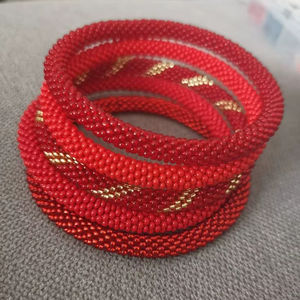 Brazalete de Cuerda de Ganchillo con Cuentas de Vidrio en Espiral Estilo Americano, Brazalete de Nepal Tejido a Mano, Accesorios de Joyería para Mujer - Product Image 1