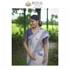 Lo Último en Moda de la India: Saree de Algodón Muga Suave de Primera Calidad con Blusa en Contraste, Estilo Bollywood, en Venta - Product Image 3