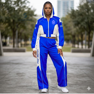 Zeta Phi Beta Sorority Nylon Windbreaker <b>Set</b> ZPB Blue And white Women's Athletic Loose Fit Track Suit Color-Block Joggers <b>Set</b> - Product Image 5