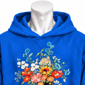 Sweat à capuche bleu roi à motif floral, sweat-shirt oversize coloré avec poche kangourou, vêtement décontracté pour l'hiver - Product Image 3