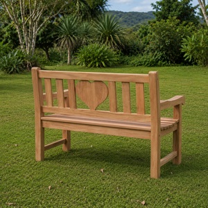 Solid Teak <b>Wood</b> 2 Seater Patio <b>Bench</b> Traditional Design Durable Outdoor Courtyard Furniture Heart Backrest Seat Model BEN12 - Product Image 2