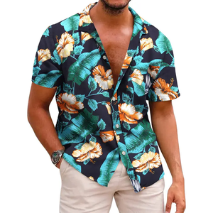 Chemise Hawaïenne en Satin de Coton de Haute Qualité, Impression Numérique, Manches Courtes, Décontractée, Col Revers, pour Hommes, Été - Product Image 3