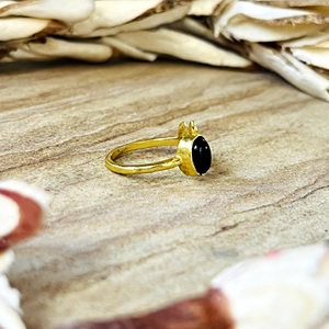 Unique Design Black Onyx <b>Ring</b> Boho Brass <b>Rings</b> for Women 18k Gold Plated <b>Dainty</b> Floral Branch Band Jewelry for Wholesale/OEM/ODM - Product Image 5