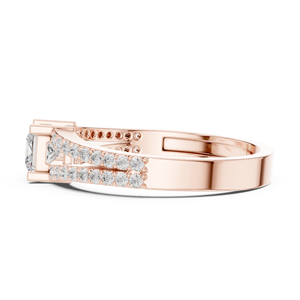 Anillo de compromiso con diamante talla princesa y banda dividida en oro rosa de 18k con doble banda pavé, elegante joyería nupcial - Product Image 2
