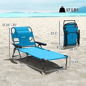Sdraio Pieghevole Azzurra con Schienale Reclinabile, Comoda Chaise Longue da Sole - Product Image 3