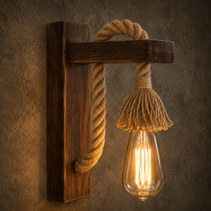 Lampe murale rustique industrielle en bois de pin et corde de jute, fabriquée à la main au Vietnam, vente en gros pour hôtels et cafés - Product Image 4