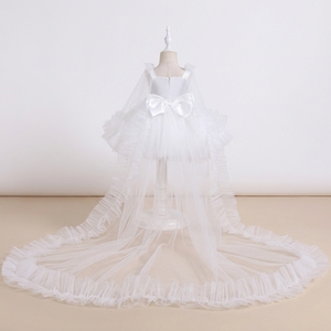 Vestido de Princesa Blanco al por Mayor, de Satén, para Niña de las Flores, Cumpleaños, Romántico, hasta la Rodilla, con Cola Desmontable, 3D, Alta Calidad - Product Image 3