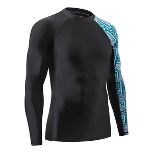 Unisex Long Sleeve Rash Guard Black with Blue Tribal Print Breathable 300g Quick Dry Spandex Polyester <b>Shirt</b> - Product Image 4