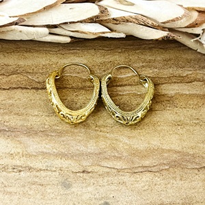 Nuevos Aretes de Aro Boho, Joyería Tribal de Latón para Mujer, Chapados en Oro de 18k, Filigrana Vintage Texturizada, Venta al Por Mayor/OEM/ODM - Product Image 1