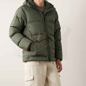 เสื้อแจ็คเก็ตพัฟเฟอร์มีฮู้ดสีเขียวมะกอกสำหรับผู้ชาย พร้อมซิปปิดและกระเป๋าติดกระดุม เสื้อผ้าลำลองสำหรับฤดูหนาว บุด้วยโพลีเอสเตอร์หนา - Product Image 3