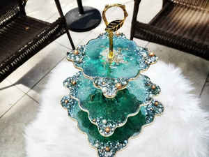 Handcrafted plated Resin plated tray Serving Tray Coaster <b>Set</b> High Quality <b>Wood</b> Customized Home Restaurant Indian <b>Food</b> Occasions - Product Image 6