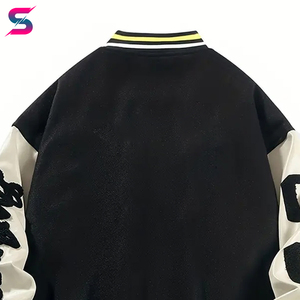 Long Sleeve Button Up Stand Letter Embroidery Contrast Color Latest Style <b>For</b> Spring Autumn Outdoor College <b>Baseball</b> <b>Jackets</b> - Product Image 3