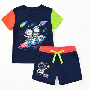 Conjunto de camiseta y pantalones cortos de algodón suave para niños, ropa informal transpirable de verano, talla personalizada - Product Image 1
