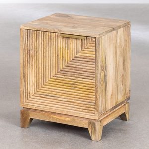 Table de chevet moderne en bois de manguier, meuble d'appoint marron avec porte cannelée pour chambre à coucher et salon - Product Image 2