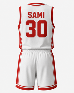 Basketball Uniform Set White <b>Red</b> Sublimated Mesh Jersey Shorts Unisex Adult Athletic Wear - Product Image 2