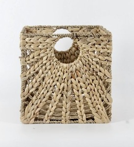 Water Hyacinth Rattan Basket Square Handwoven <b>Storage</b> Organizer Natural Woven <b>Bin</b> for Home Bedroom Living Room - Product Image 2