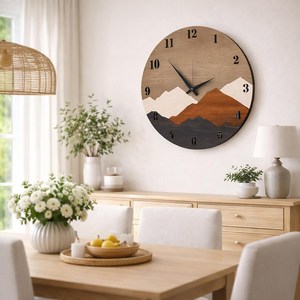 Reloj de Pared de Madera con Diseño de Montaña en Capas, Arte de Pared con Corte Láser de la Naturaleza, Decoración para el Hogar en MDF - Product Image 3