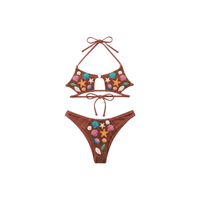 Groothandel handgebreide micro-driehoek bikini set met vierkante halslijn, zijdelingse bandjes, natuurlijke taille, gebreid spandex/katoen, ademend