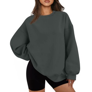 Sweat-shirt surdimensionné pour femme, sur mesure, vert uni, épaules tombantes, manches longues, 100% coton tricoté, respirant, logo personnalisé, OEM - Product Image 2