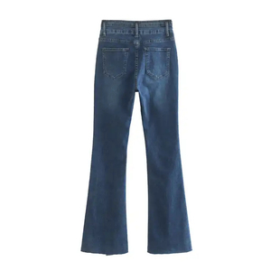 Trendy <b>Women</b> Denim <b>Jeans</b> Pant High <b>Waist</b> Straight Ripped <b>Elastic</b> <b>Waist</b> Vintage Stretch Comfortable Stylish Chic Everyday - Product Image 1