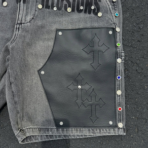 Custom High Quality Solid Blank Vintage Acid Wash 100% Cotton Oversized High Street Breathable Streetwear Distressed Jorts <b>Men's</b> - Product Image 6