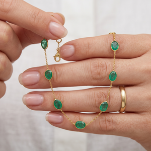 Pulsera hecha a mano de piedras preciosas de Esmeralda natural de calidad más vendida en pulsera de oro amarillo de 18K, joyería para venta al por mayor - Product Image 6