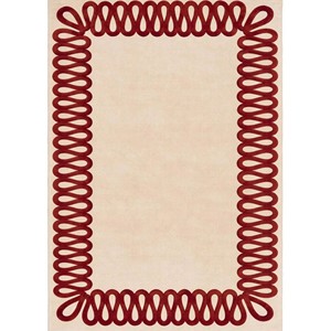 Tapis moderne à bordure rouge, tapis contemporain tufté à la main avec cadre bouclé, tapis en laine de qualité supérieure, tapis décoratif minimaliste pour salon et chambre à coucher - Product Image 3