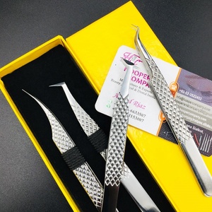 Envío listo, logotipo personalizado, pinzas para extensiones de pestañas de acero inoxidable, puntas plateadas rectas curvas, embalaje de logotipo de visón sostenible - Product Image 4