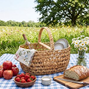 Handmade Water Hyacinth <b>Basket</b> Overhead Handle Eco-Friendly Foldable Rustic Style Floral Open <b>Weave</b> Storage <b>Basket</b> Storage - Product Image 5