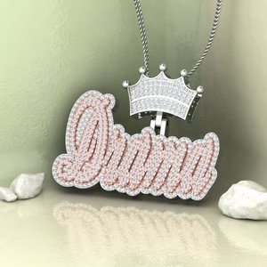 Stylish <b>Silver</b> + moissanite Plated Letter Design Pendant With <b>Charm</b> Crystal Hip hop Style Unisex Jewelry pendant - Product Image 3