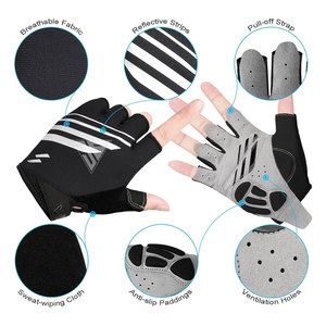 Gants de cyclisme mi-doigts personnalisés avec logo pour hommes, fabriqués en tissu extensible, design réfléchissant, simili cuir absorbant les chocs et antidérapant - Product Image 2