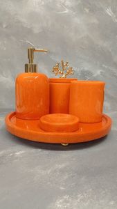 Accesorios de Baño de Resina con Diseño de Terrazo Rosa, Patrón de Mármol, Juego de Cinco o Seis Piezas, Bandeja Rectangular con Flores, Fácil de Limpiar, Decoración - Product Image 6