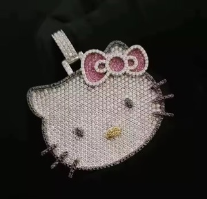 Pendentif Chat Animal Mignon Hip Hop en Argent 925 Plaqué Or Moissanite Hello Kitty Luxe Certifié Bijoux Breloques Fines - Product Image 3