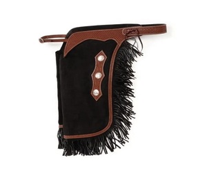 Premium Genuine Leather Chinks for Horse Riding and Ranch Work with Decorative Fringe <b>Snap</b> Closures Adjustable Fit Western - Product Image 1