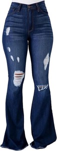 Jeans en denim déchiré pour femme - Coupe bootcut, taille mi-haute, longueur genou, style vintage pour un look décontracté et streetwear - Product Image 4