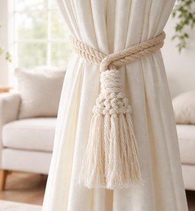 Macrame <b>Curtain</b> Tiebacks | Handmade Cotton Boho Window Holdbacks - Product Image 1