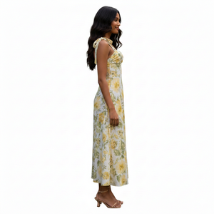 Robe d'été décontractée pour femme Unity Luxure, imprimé floral, sans manches, taille haute avec lacets, respirante et longue jusqu'au sol - Product Image 2