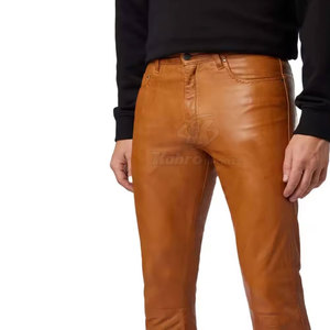 Premium Quality Handmade Genuine <b>Leather</b> <b>Trousers</b> <b>Men</b> Vintage Style Straight Fit Cowhide Biker Pants Custom Color And Size OEM - Product Image 2