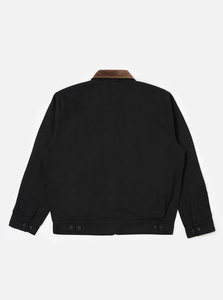 Mens Black <b>Canvas</b> <b>Work</b> <b>Jacket</b> With Brown Collar Zip Front Solid Color Autumn Wear <b>Work</b> <b>Jacket</b> - Product Image 3